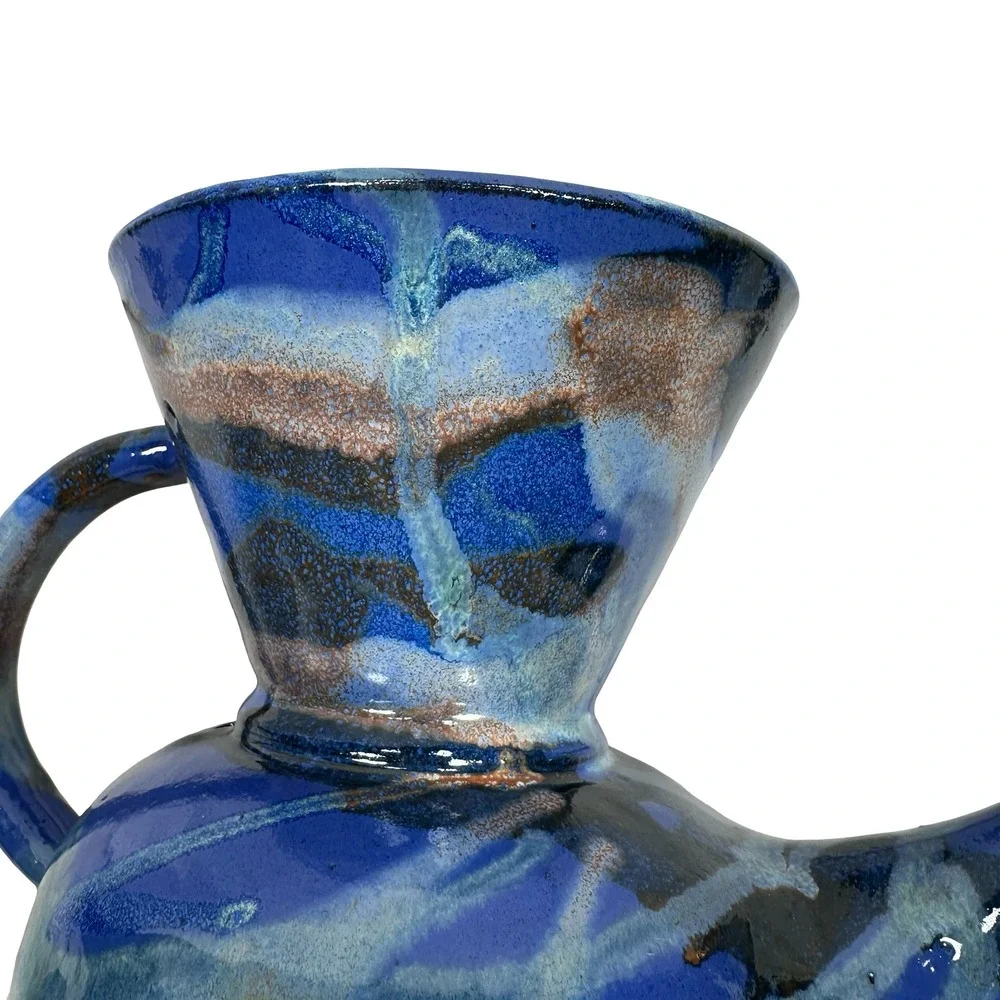 Carlos Marin Pottery Costa Rica Vandola Pour Coffee Set Blue Brown Glaze 4 Mugs